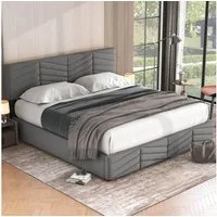 OKWISH Polsterbett Doppelbett Stauraumbett (160 x 200,Grau mit Lattenrost ohne Matratze), Continentalbett,höhenverstellbares Kopfteil Allgemeine Daten