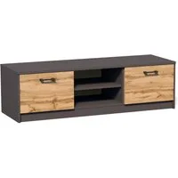 Home Collective TV-Schrank 120cm breit Lowboard mit matter Oberfläche Fernsehtisch (abgerundete Kante und Metall-Rollschienen Fernsehkommode) mit 2 Türen und 1 Regal, aus laminiertem Board graphit Eiche