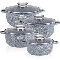 Zilner Topf-Set Graue Töpfe mit Keramik-marmorbeschichtung, Induktionstöpfe, Aluminiumguss (Topfset, 8-tlg., Zeitloses Design des Topfsets. Eine ideale Geschenkidee)