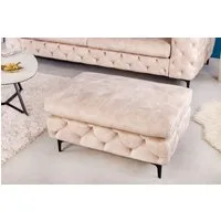 riess-ambiente Fußhocker MODERN BAROCK 92cm champagner / schwarz - Samt, Chesterfield, retro (Einzelartikel, 1 St), Hocker mit Ziersteppung - ideal für Modern Barock Schlaf- & Wohnzimmer