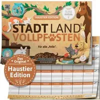 Denkriesen Spiel Stadt Land Vollpfosten® Haustier Edition "Für alle Felle.", Familienspiel, Spielblock, Made in Germany