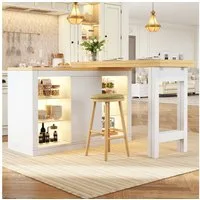 STILVORA Kücheninsel Ausziehbarer Esstisch Barschrank mit Glas-Einlegeböden & LED, (RGB-LED per App, 360° drehbar, ausziehbar 120-197cm), für Küche, Esszimmer, Wohnzimmer, Barbereich, Homeoffice