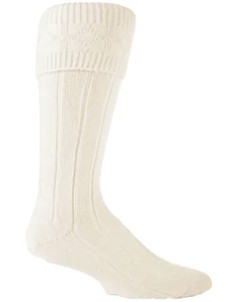Herren kniehoch Wolle Mischung gerippt Creme Hose Kilt Socken - Creme