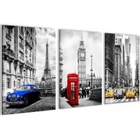Novart Wandbild Städte Berlin London Paris Schwarz Weiß Bilder Set Deko, Collage