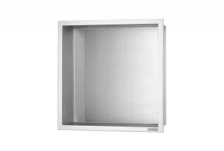 ESS BOX 10 Edelstahl gebürstet Wandnische 30x30x10 cm mit Rahmen Poliert, inkl. Rohbauset, BOX-30x30 BOX-30x30x10-P