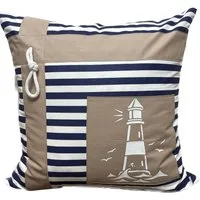 Ammerkind Dekokissen Maritime Kissenhülle, Leuchtturm, blau/weiß/beige, Kissenhülle ohne Füllung, 100% Handarbeit