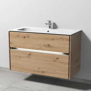 Sanipa Twiga Keramik-Set Finion mit 2 Auszügen und LED-Beleuchtung, Eiche Natural-Touch, SL27185 SL27185