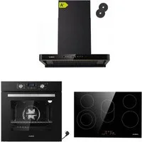 KB Elements Backofen-Set Einbaubackofen 60 cm mit 5-Zonen Glaskeramik Kochfeld 77 cm, Steam Clean, Air Fry, Steam Clean, Circle Fan Heater, 5 Kochzonen