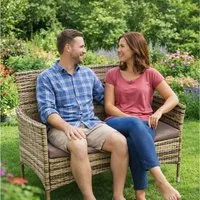 ESTEXO Gartenbank Rattan Gartenmöbel 2-Sitzer Polyrattan Sitzbank Sitzkissen Braun
