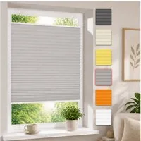 Vkele Plissee Easy Fix Klemm Faltrollo, blickdicht verspannt Fenster Rollo, Klemmfix,Klemmträger