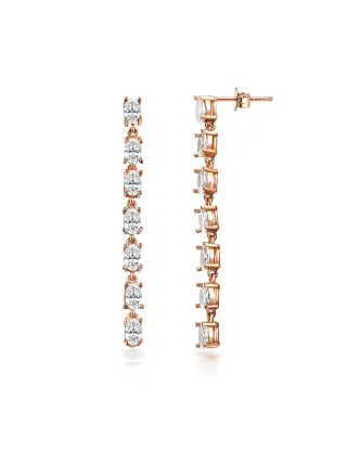 Dkeniz Ohrhänger 925/- Sterling Silber rosevergoldet Glänzend 5cm Zirkonia Weiß