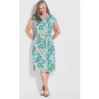 GOLDNER Sommerkleid Grünes Midikleid mit floralem Muster Knielanges Kleid mit Allover-Print, Kurzarm, Rundhalsausschnitt