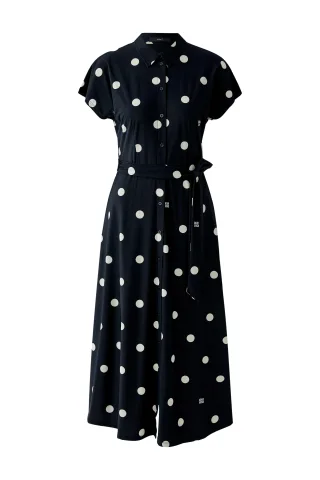Oui - Maxikleid Silky Touch black offwhite - Gr. - 38