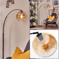 hofstein Bogenlampe Stehlampe aus Metall/Glas in Schwarz/Bernstein/Klar mit Marmorfuß, ohne Leuchtmittel, moderne Stehleuchte verstellbar, Ø Schirm 25 cm, Fußschalter, E27