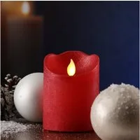 MARELIDA LED-Kerze mit beweglicher Flamme Echtwachs Rustik-Optik H: 10cm Timer rot