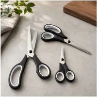 Haushalt International Haushaltsschere Bastelscheren Stoffscheren Set 3tlg 3 Größen, (Set, 3-tlg., Packung), Rostfrei, Vielseitig, ergonomischer Griff, Schwarz / Grau