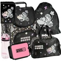 PASO Schulrucksack Mega-Set Disney Minnie Mouse Schulset 6-tlg (Rucksack + Turnbeutel + Federmäppchen + Lunchbox + Trinkflasche + Sporttasche, 6-tlg)