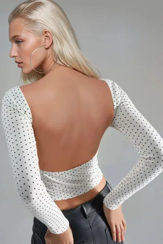 Punkte-muster Slim Fit Crop Bluse mit Rücken-Detail