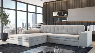 Ecksofa Schlafsofa Sofa LUSAKA in Stoff Fresh Beige Ottomane Links