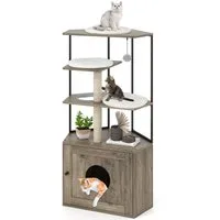 COSTWAY Tierhaus, Kratzbaum mit Katzenklo Schrank, Katzenschrank, Katzenhaus