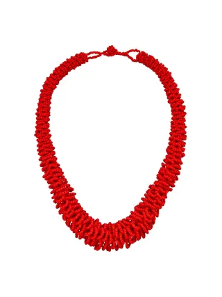 Steuer Modeschmuck Kette Glasperle Rot gerflochten