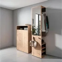 byLIVING Garderoben-Set Lyon, platzsparender Garderobenschrank mit großem Spiegel, (Set, 2-St., 2-teilig), und Schuhkommode für bis zu 18 Paar Schuhe