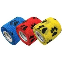 LisaCare Wundpflaster Selbstklebender Pflasterverband - Kohäsive Tierbandage (Pfoten-Set, 3 St., 1 x Pfote Blau, Gelb & Rot / 5cm x 4,5m), Perfekt für unterwegs!