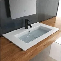 Alpenberger Einbauwaschbecken Waschbecken 60 cm Breit, Keramik Waschtisch mit Nano Beschichtung (1-tlg., Waschbecken Rechteckig mit Beschichtung), Eckiger Waschtisch pflegeleicht mit Lotus Effekt