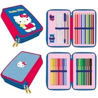 Hello Kitty Federmäppchen Hello Kitty Federmäppchen 2-Fach befüllt Blau Schule Sanrio