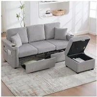 Odikalo Ecksofa mit Schlaffunktion Eckcouch Big Sofa mit Ottomane, Multifunktionales Schlafsofa mit Stauraum und Ausziehfunktion, austauschbares Chaiselongue-Schlafsofa, Ecksofa mit Stauraumsitzen, modulares L-förmiges Sofa, modulares Ecksofa für Woh