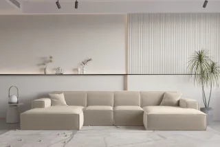 Wohnlandschaft U-Form CELES PREMIUM XS in Stoff Opera Velvet Beige