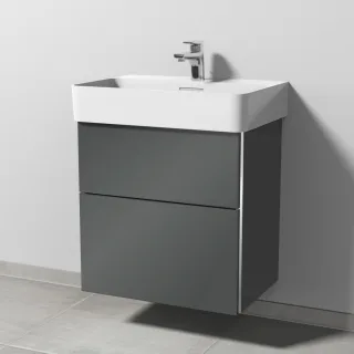 Sanipa 3way Waschtischunterbau zu Laufen VAL Waschtisch mit 2 Auszügen, Anthrazit-Glanz BS82179