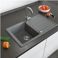 Bergstroem Granitspüle, Grau, 76 x 46 cm mit Trockenplatz, Rechteckig, 76.5/46 cm, beidseitig montierbar, (1 St)