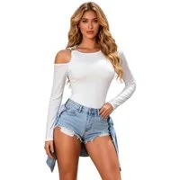 Lau-Fashion Langarmbody Body in Weiß mit Off-Shoulder-Ausschnitt und figurbetonter Passform