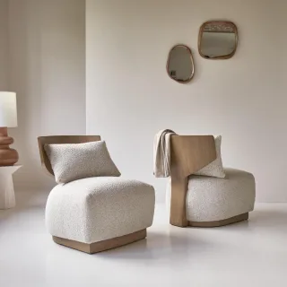 Sessel June aus massivem Mindiholz und ecrufarbenem Stoff ,1-Sitz