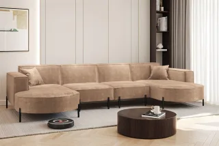 Wohnlandschaft U-Form Sofa VALENCIA XL in Stoff Noel Beige