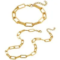 KARMA Schmuckset Damen Gold Edelstahl vergoldet Halskette und Armband (rostfrei pflegeleicht, 2-tlg., Geschenkset für Frauen wasserfest und hypoallergen), Kette Gliederkette Gliederarmband