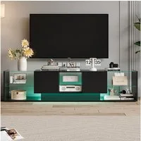 FUROKOY Lowboard Hochglanz-TV-Schrank, für bis 75 Zoll (Fernsehtisch, Fernsehschrank, TV Board), für Wohnzimmer und Schlafzimmer, 200 x 35 x 45 cm, Schwarz