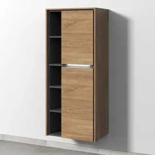 Sanipa Twiga Stauraumschrank mit LED-Beleuchtung, 2 Türen und offenen Fächern, Eiche-Kansas, SY11559 SY11559