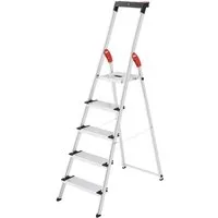 Hailo Trittleiter L75 JUBILÄUM-SICHERHEITSLEITER COMFORTLINE, ALU-HAUSHALTSLEITER MIT 5, Multifunktionsablage, XXL-Stufen, Clip-System, rutschsichere Füße