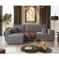 Lookway Ecksofa Gepolstertes CARLOS L-Form, Cord-Stoff, mit Schlaffunktion und Bettkasten, Seite universal