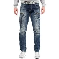 Cipo & Baxx 5-Pocket-Jeans Herren Regular Fit Hose Stonewashed BA-CD296 (1-tlg) mit Reißverschlüssen und Verzierungen