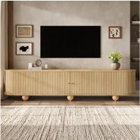BlingBin TV-Schrank 180x35x45 cm Rundungen TV Lowboard, Fernsehschrank (1er Set, 1-St., Gewichtskapazität: 30kg) TV Möbel mit vertikal geriffelte Schiebetüren für Wohnzimmer, Natur