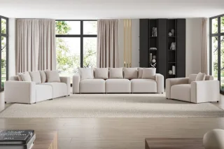 Sofaset Designersofas MEGAN 3-2-1 in Stoff Salvador Hellbeige
