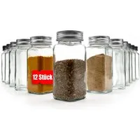 BigDean Gewürzbehälter 12er Set Gewürzgläser eckig luftdichte Gewürzdosen, Glas, (Set, 12-tlg., Gewürzgläser), Kräuterglas, Gewürzglas, Lebensmittelecht, BPA-Frei, Aromaneutral