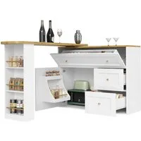 i@home Bartisch Ausziehbarer Küchenschrank, Sideboard mit Stauraum(138-204×39×105cm), Kücheninsel mit Snackregal, Stehtisch Bistrotisch, schwarz/weiß