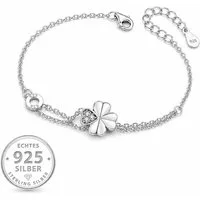 Taffstyle Silberarmband Glücksarmband Kleeblatt 925 Sterling Silber filigran Damen Schmuck (Zartes Silberarmband mit Kleeblatt-Anhänger als Glückssymbol - Geschenkidee)
