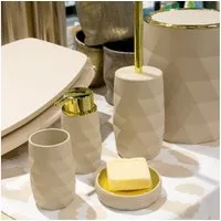 LikeKa Badaccessoire-Set Goldeffekt Seifenspender Toilettenbürste Seifenschale Kosmetikeimer