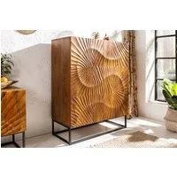 riess-ambiente Highboard SCORPION 120cm braun / schwarz · Hochschrank aus Mango-Massivholz (Einzelartikel, 1 St), Metall-Gestell · 3D Schnitzereien · 2 Türen · 6 Fächer · Wohnzimmer