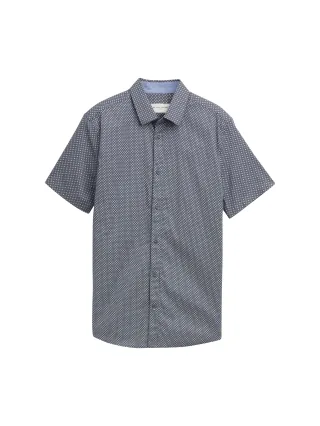 Tom Tailor - Fitted Kurzarmhemd mit Print grey graphic minimal design - Gr. - XXXL